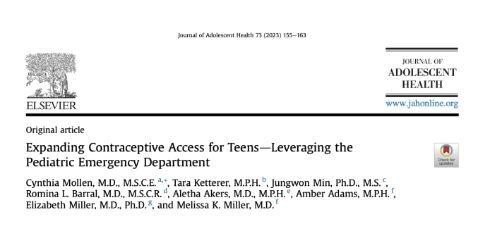 "Expanding Contraceptive Access for Teens—Leveraging the Pediatric Emergency Department" in the Journal of Adolescent Health