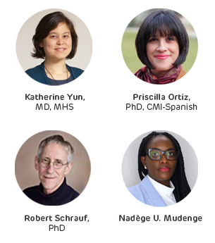 Headshots of MARS Leaders: Katherine Yun, Priscilla Ortiz, Robert Schrauf, Nadege U. Mudenge