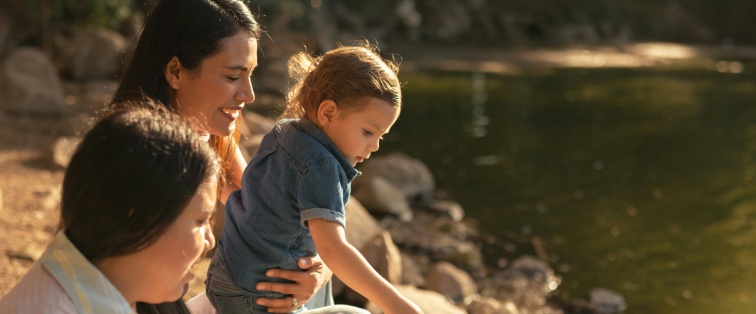 family near a lake